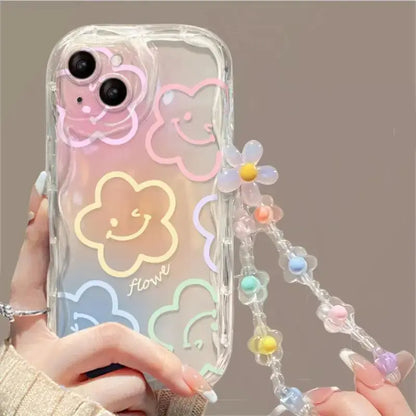 Flower Bracelet Wrist Strap Phone Case for iPhone 16 15 14 13 12 Mini Pro Max XR XS 8 7 Plus SE 2020 2022 – Back Cover with Chain SKAVOORA