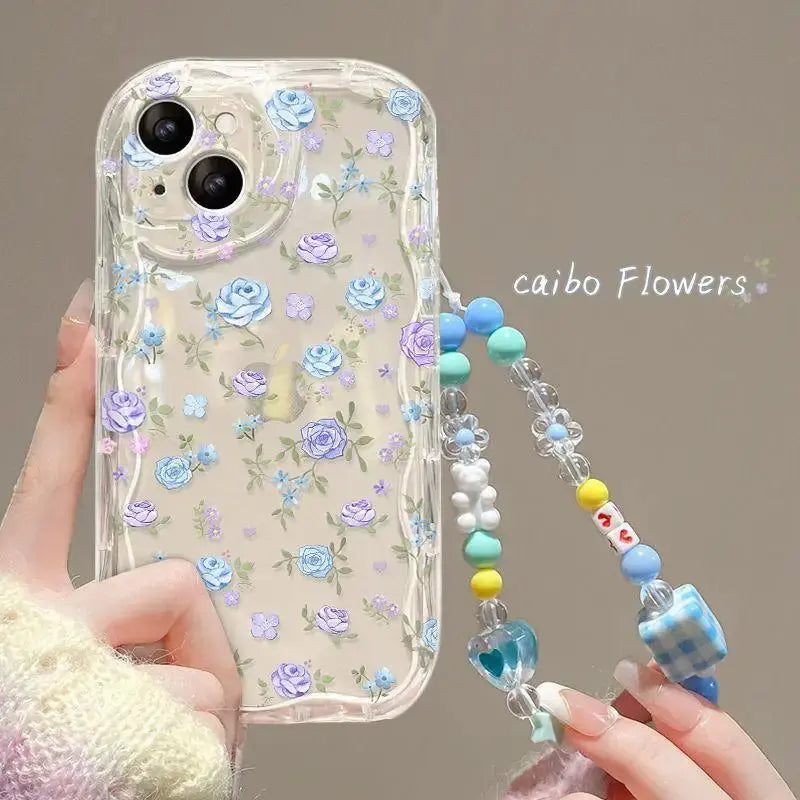 Flower Bracelet Wrist Strap Phone Case for iPhone 16 15 14 13 12 Mini Pro Max XR XS 8 7 Plus SE 2020 2022 – Back Cover with Chain SKAVOORA