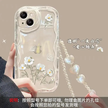 Flower Bracelet Wrist Strap Phone Case for iPhone 16 15 14 13 12 Mini Pro Max XR XS 8 7 Plus SE 2020 2022 – Back Cover with Chain SKAVOORA